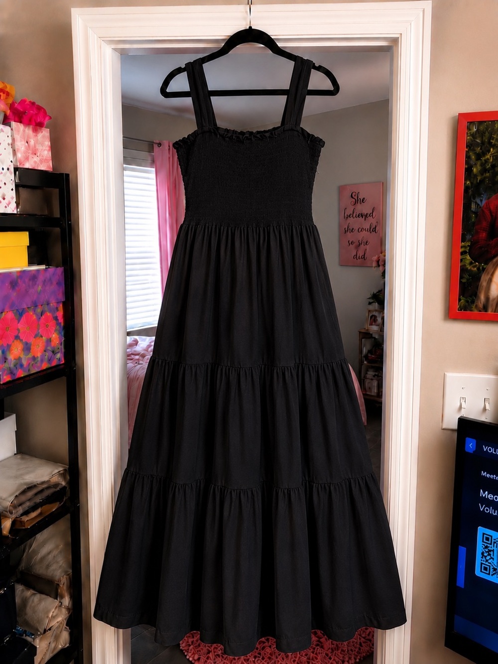 T.J.Maxx Black Tiered Maxi Dress with Smocked Bodice - Picture 4 of 5